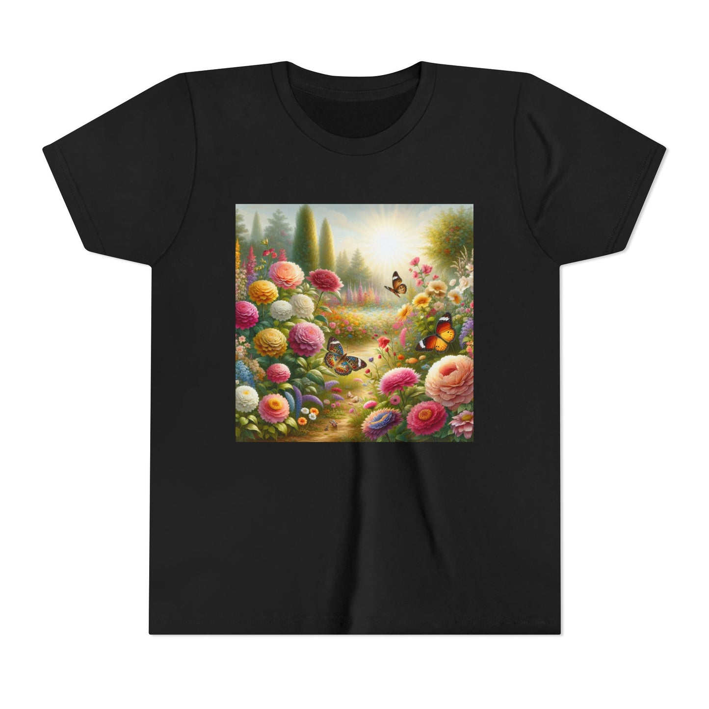 Butterfly Youth Tee Shirt - Vibrant Sunshine Flowers