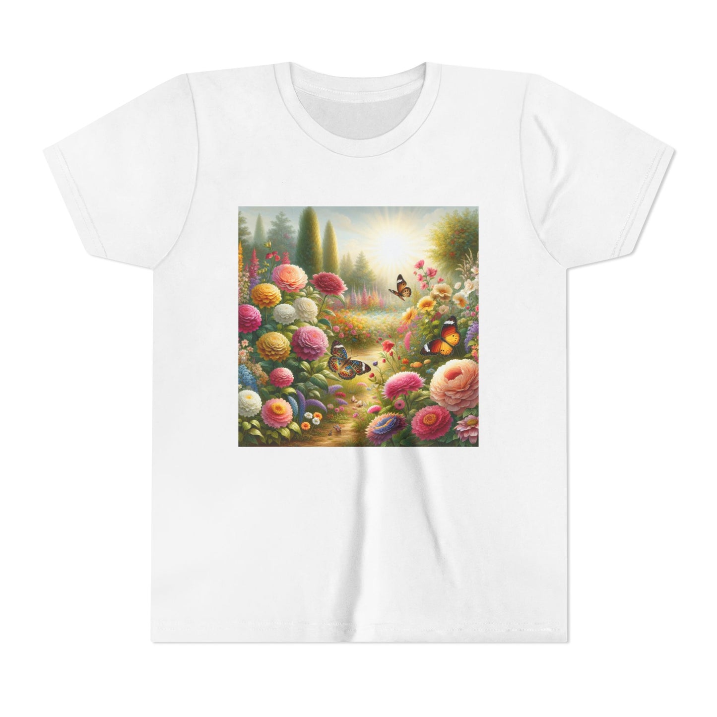 Butterfly Youth Tee Shirt - Vibrant Sunshine Flowers