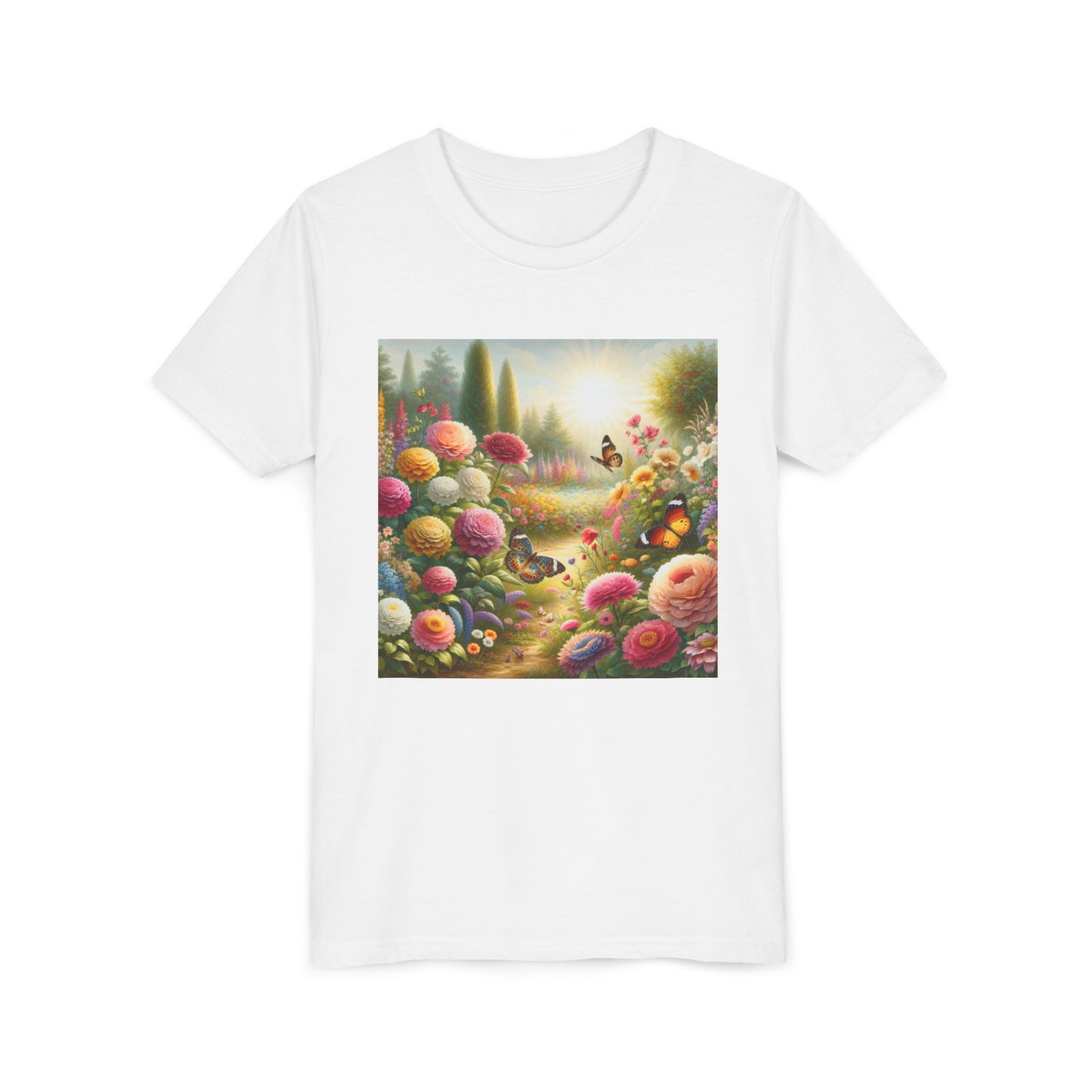 Butterfly Youth Tee Shirt - Vibrant Sunshine Flowers