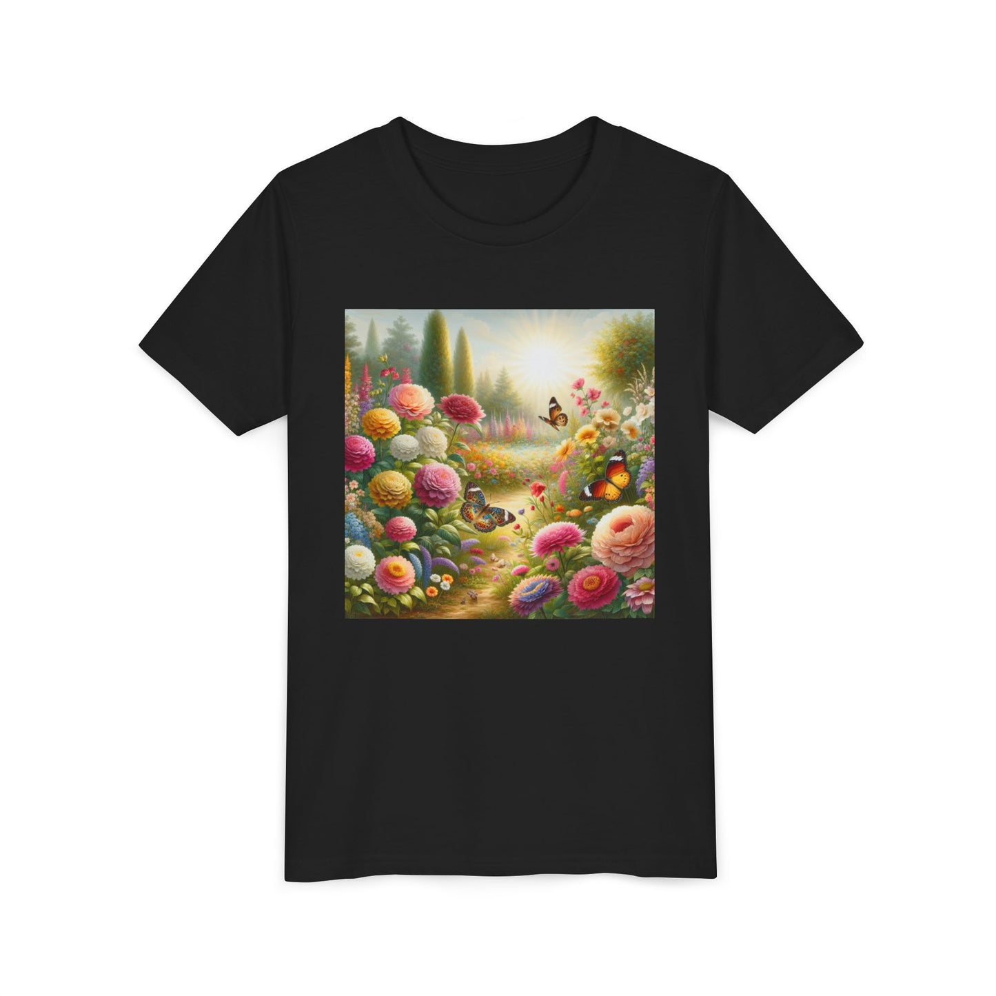 Butterfly Youth Tee Shirt - Vibrant Sunshine Flowers